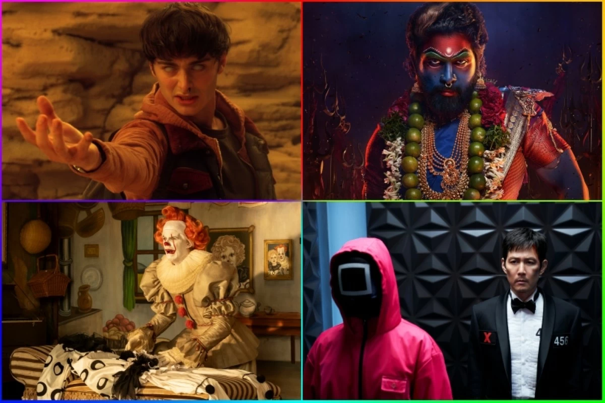 (Clockwise from top left)  "Stranger Things," "Pushpa 2: The Rule," "Squid Game" and ""IT: Welcome To Derry" (Photos: Netflix, IMDB, Brooke Palmer/HBO)