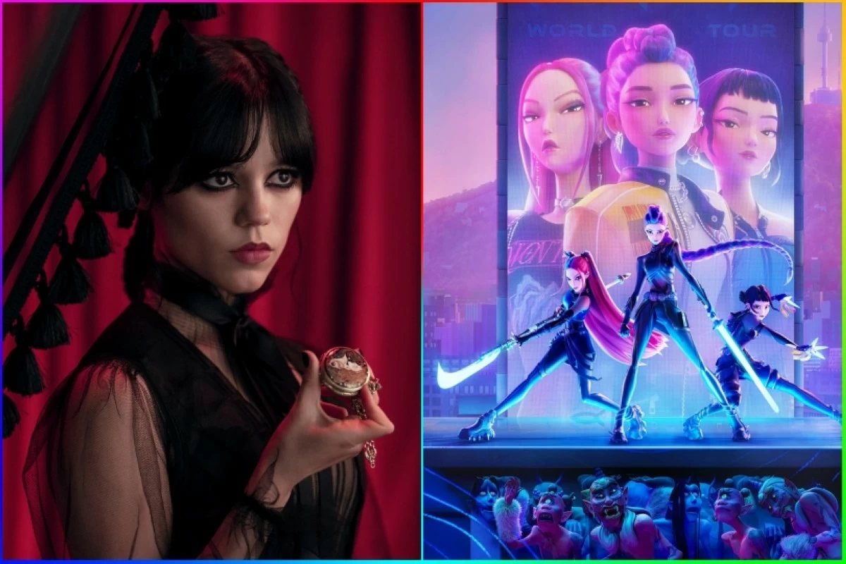 "Wednesday" (left) and "KPop Demon Hunters" (Netflix) 