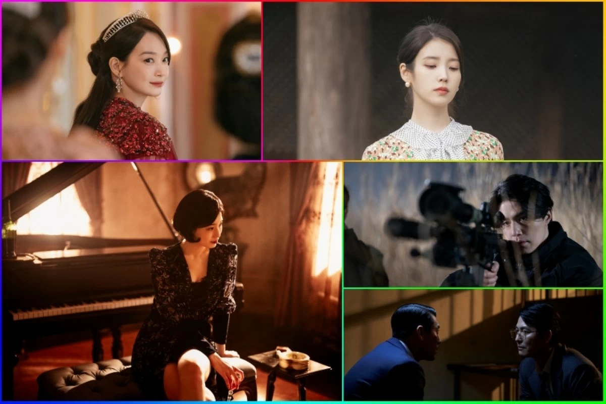 (Clockwise from top left) Shin Min-a in "The Remarried Empress," IU in "Perfect Crown," Lee Dong-wook in "A Shop for Killers," Hyun Bin and Jung Woo-sung in "Made in Korea" season 2, and Suzy in "Portraits of Delusion" (Disney )