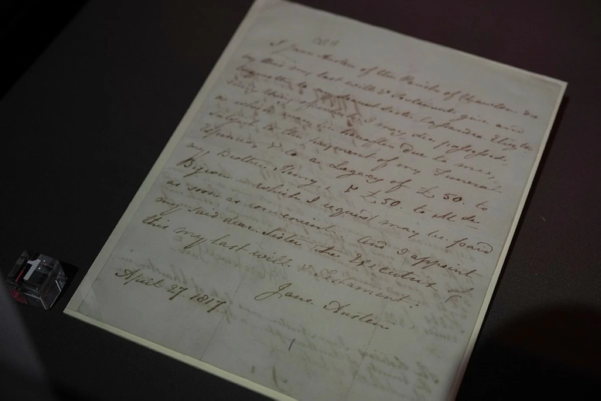 The will of British author Jane Austen on display during a preview of the Love Letter exhibition at the National Archives in London, Wednesday, Jan. 21, 2026. (AP Photo/Alastair Grant)