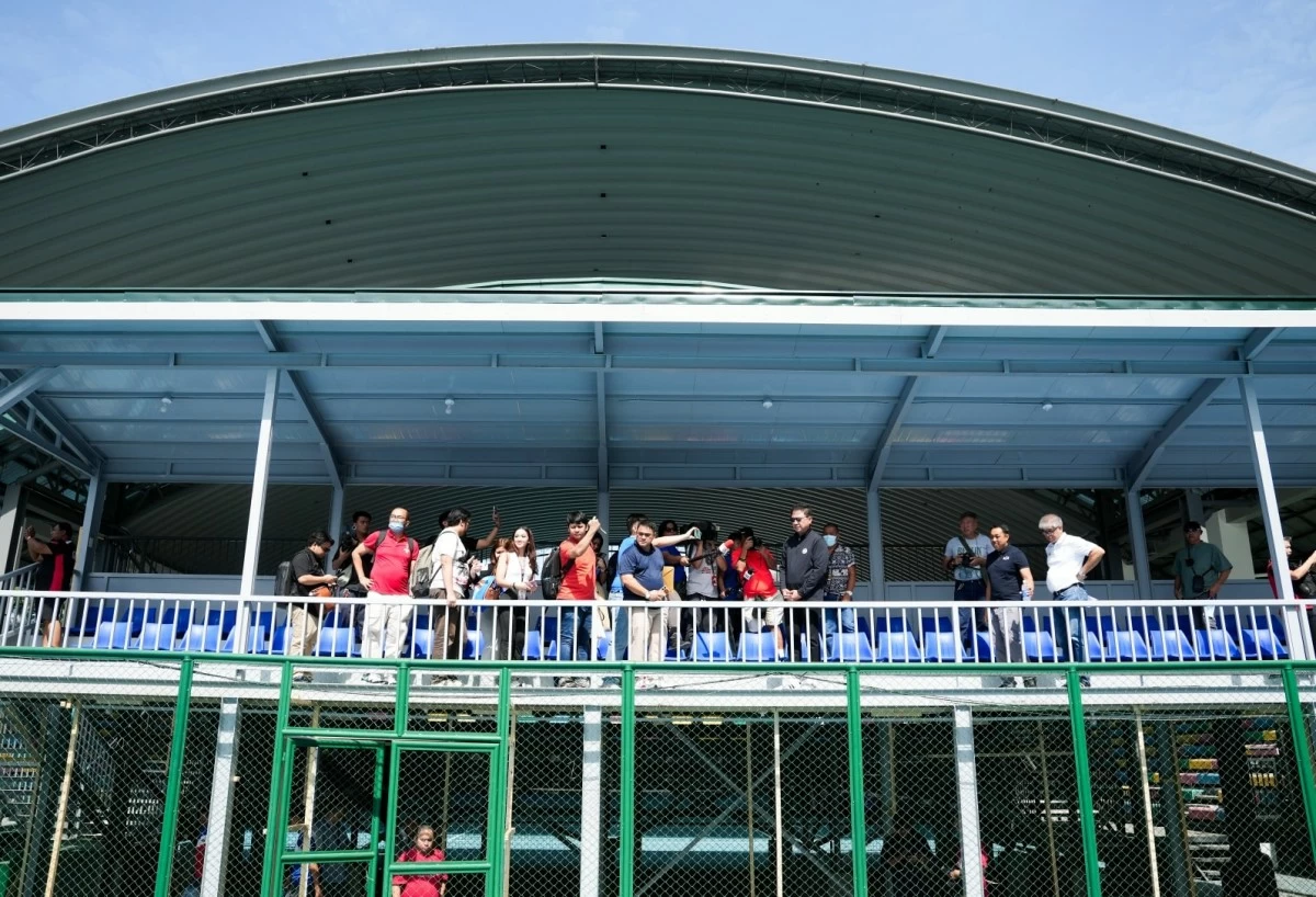 PSC chairman Patrick Gregorio gives the media a tour of the renovated tennis center inside the Rizal Memorial Complex in Malate, Manila. (PSC)