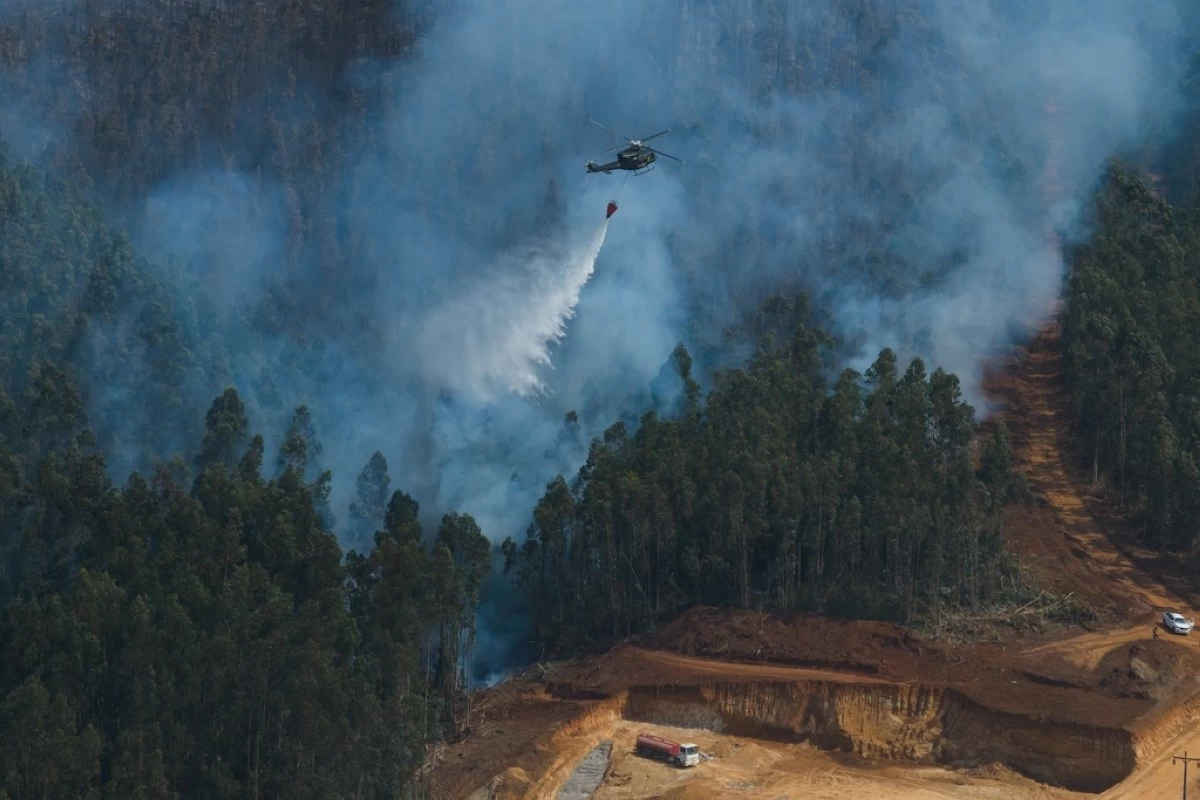 FILE - A helicopter drops water to battle wildfires near Concepcion, Chile, Jan. 19, 2026. (AP Photo/Javier Torres, File)