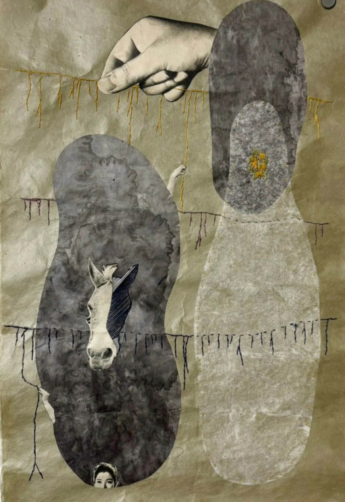 'LEADING A HORSE, BEING LED BY A HORSE' 16x10 inches, mixed media on handmade paper, 2025