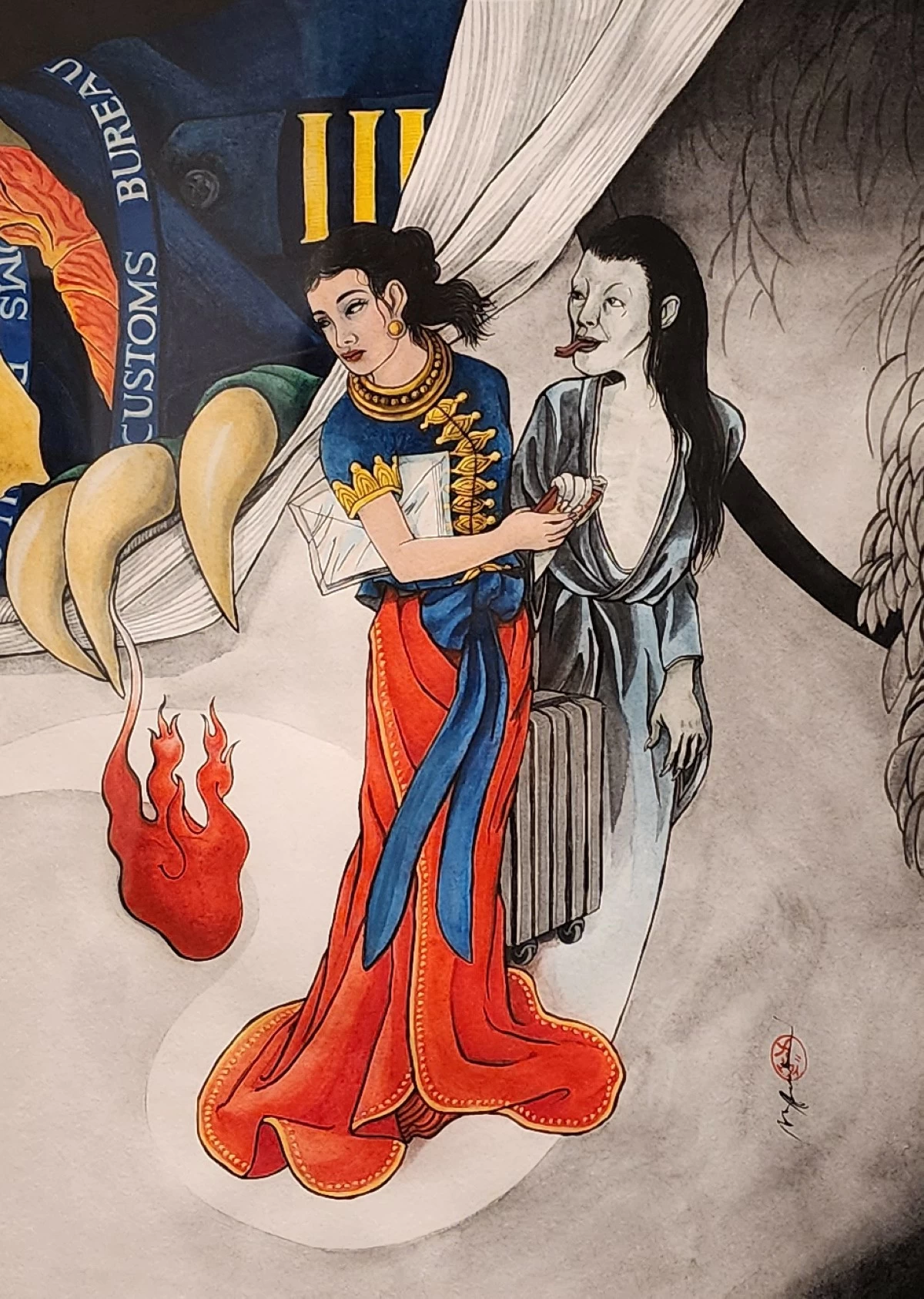 'DEMONS AND THE BUREAUCRACY OF FLIGHT I' 14x10 inches, watercolor on paper, 2026