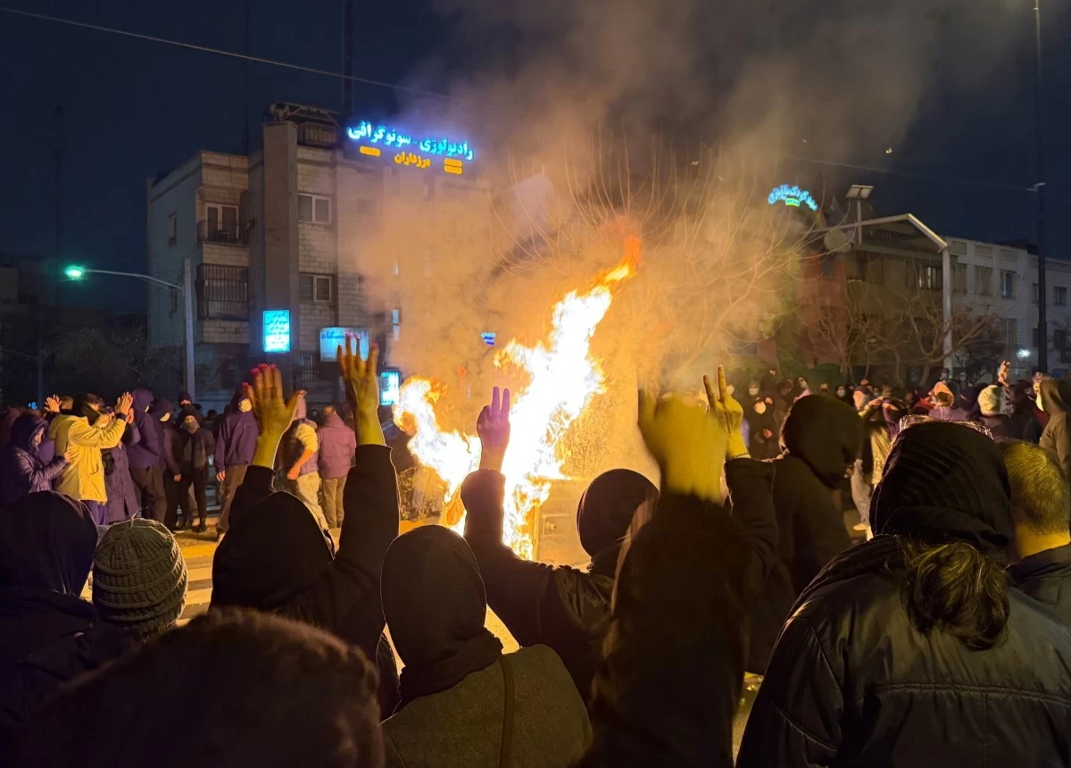 IRANIANS attend an anti-government protest in Tehran, Iran, Jan. 9, 2026. (AP)