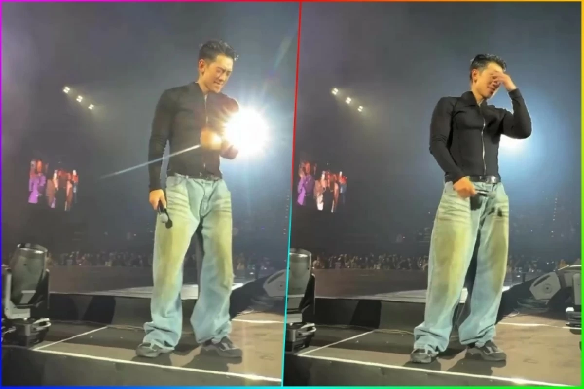 Korean singer Rain stomping his foot and feeling frustrated at his concert in Taipei, Taiwan on Jan. 17 (Screenshots from Annsimmi's video)
