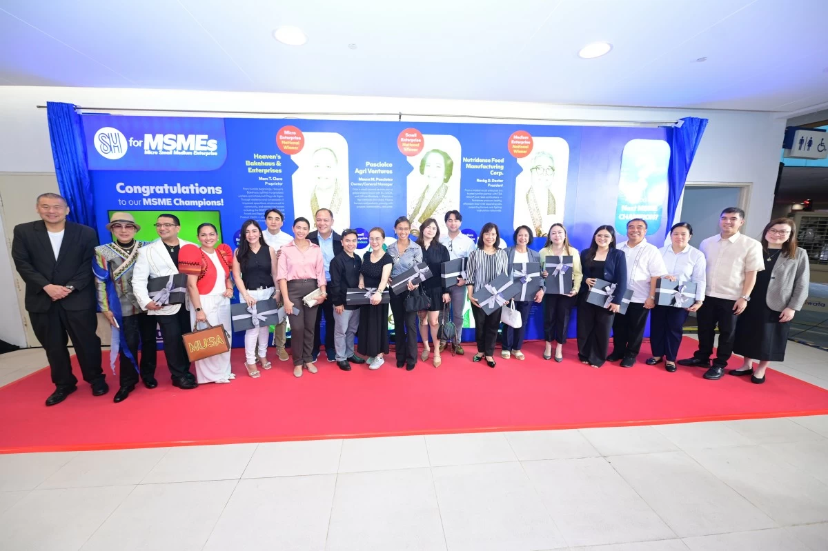 2025 MSME awardees and finalists gathered at the SM for MSMEs Wall of Champions with executives from SM Supermalls and the Department of Trade and Industry, celebrating excellence, resilience, and community impact.