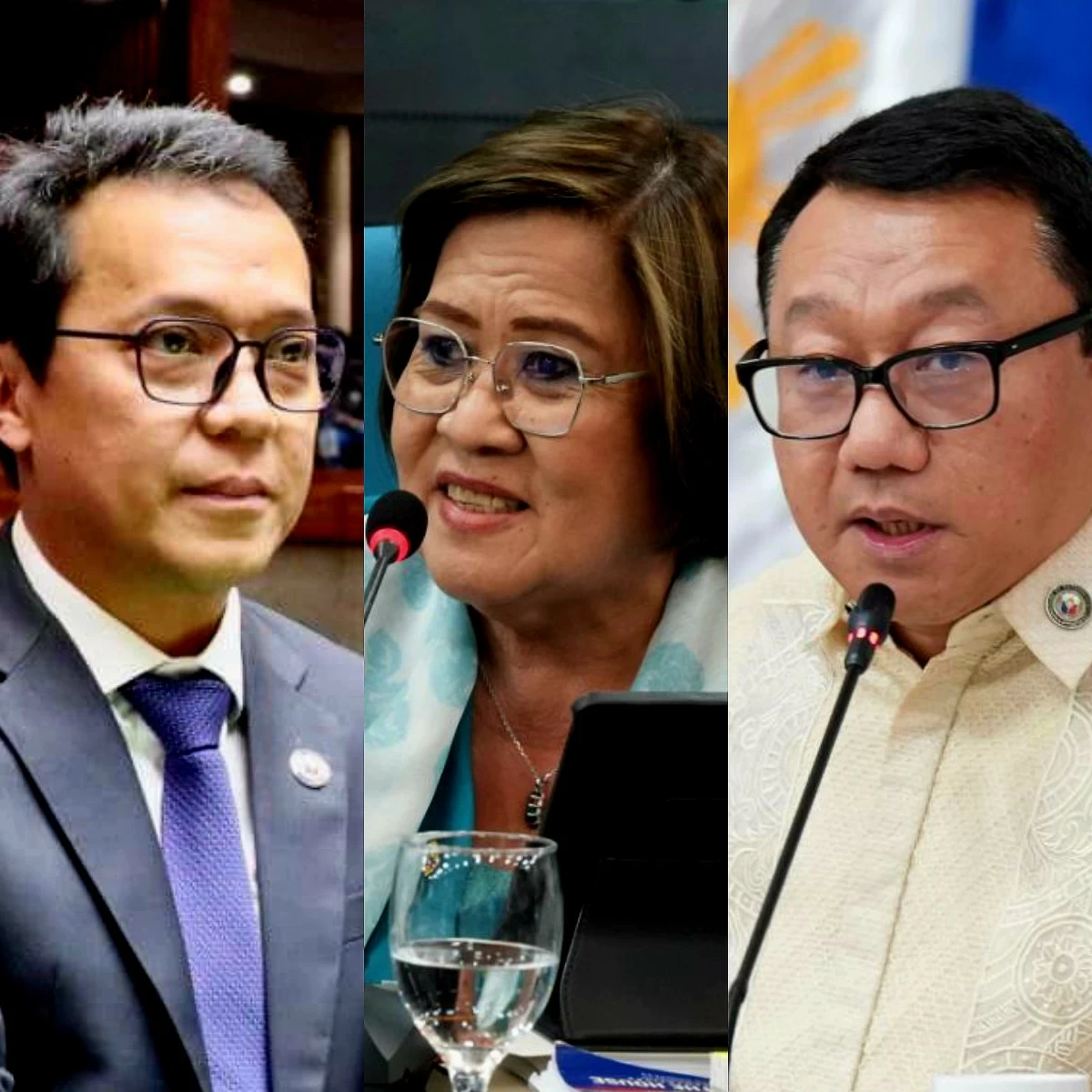 From left to right: Bukidnon 2nd district Rep. Jonathan Keith Flores, Mamamayang Liberal (ML) Party-list Rep. Leila de Lima, Manila 3rd district Rep. Joel Chua (PPAB)