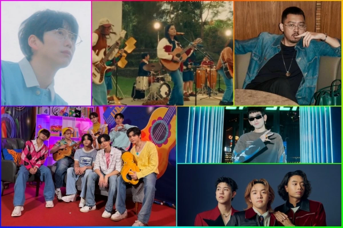 (Clockwise from top left) 10cm, Ben&Ben, Pamungkas, G-Devith, Tilly Birds, and HORI7ON (NCCA, Instagram) 