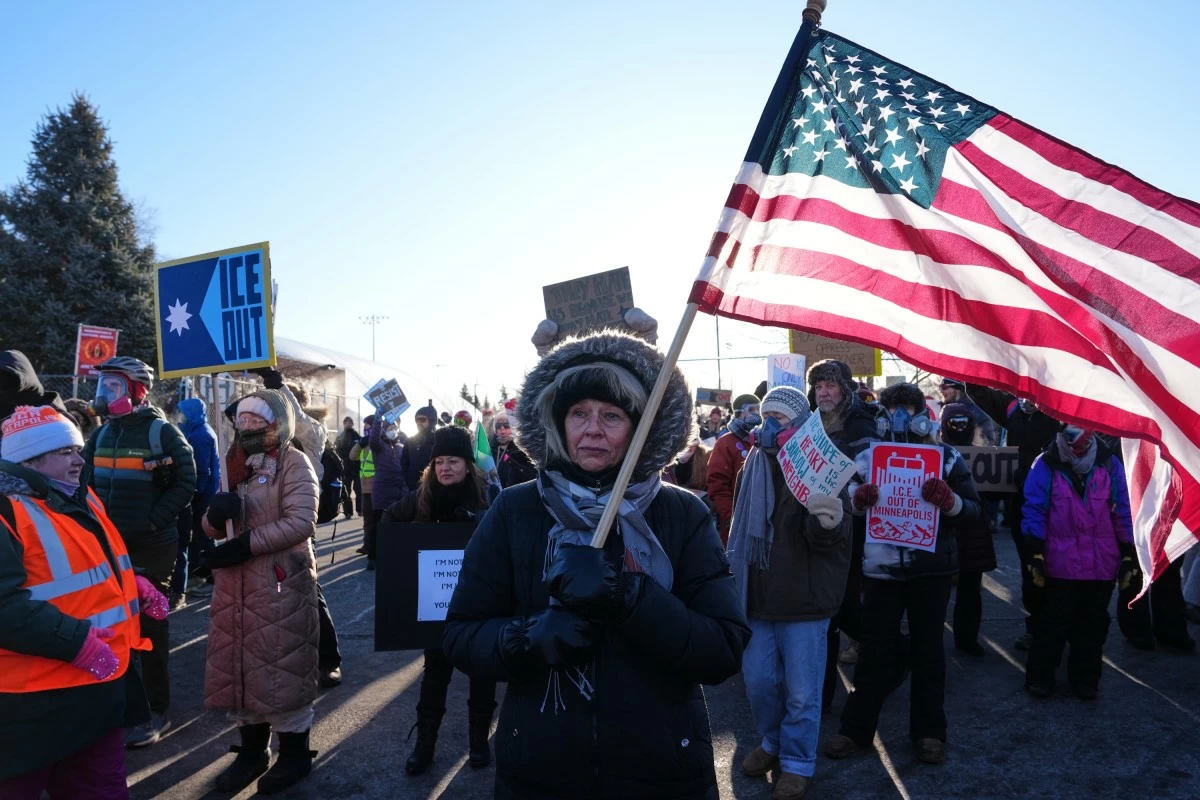 
PEOPLE gather for a protest against ICE outside the Bishop Henry Whipple Federal Building, Friday, Jan. 30, 2026, in Minneapolis, Minnesota.  (AP)
