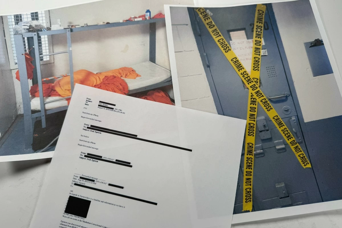 AN email that was included in the US Department of Justice release of the Jeffrey Epstein files is photographed Friday, Jan. 30, 2026, and shows the cell where Epstein was found unresponsive. (AP)