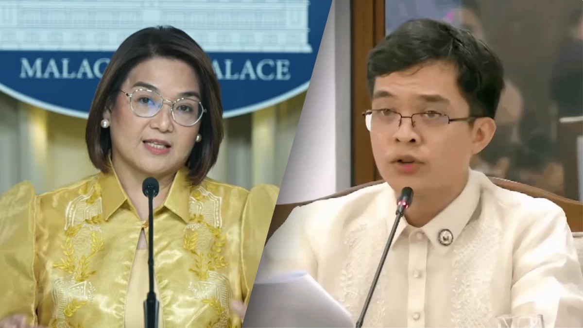 Palace Press Officer Claire Castro and Batangas Rep. Leandro Leviste (RTVM/Facebook)