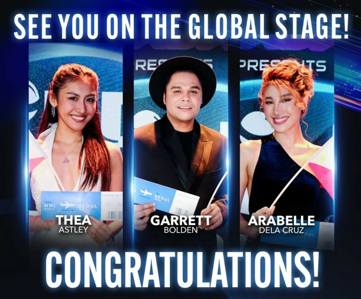 Representing the Philippines in South Korea are (from left) Thea Thea Astley, Garrett Bolden and Arabelle Dela Cruz (Instagram) 