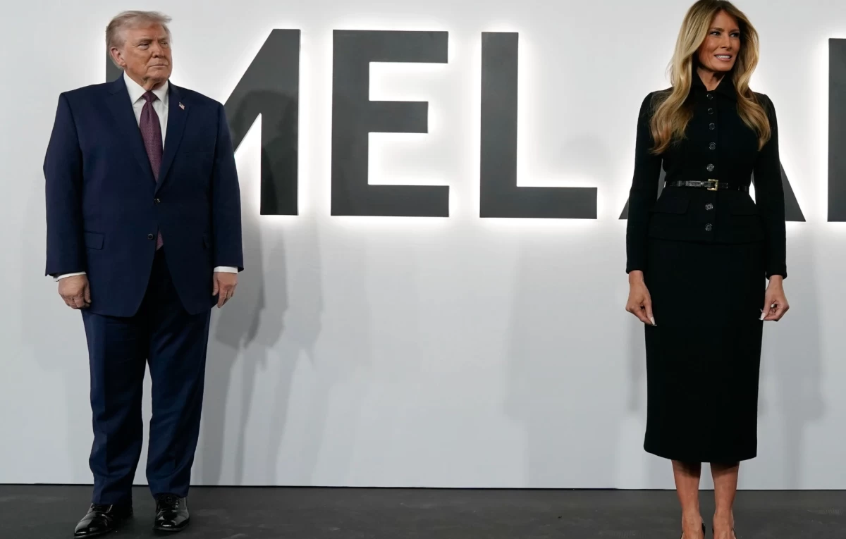 President Donald Trump and first lady  Melania Trump arrive for the premiere of her movie "Melania" at The John F. Kennedy Memorial Center For The Performing Arts, Thursday, Jan. 29, 2026, in Washington. (AP Photo/Jose Luis Magana)
