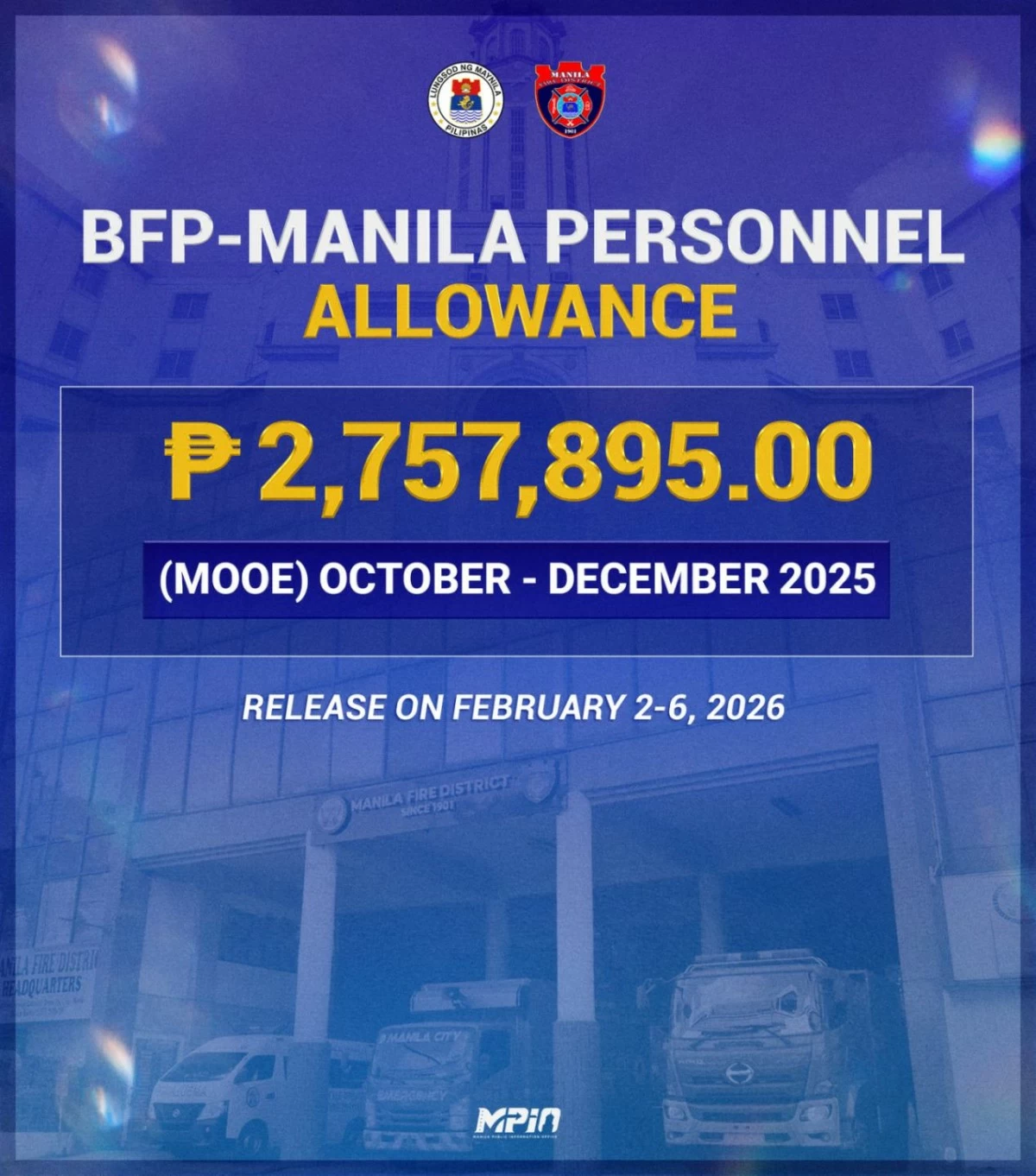 Mayor Isko allocates P2.76M in allowances for BFP-Manila personnel