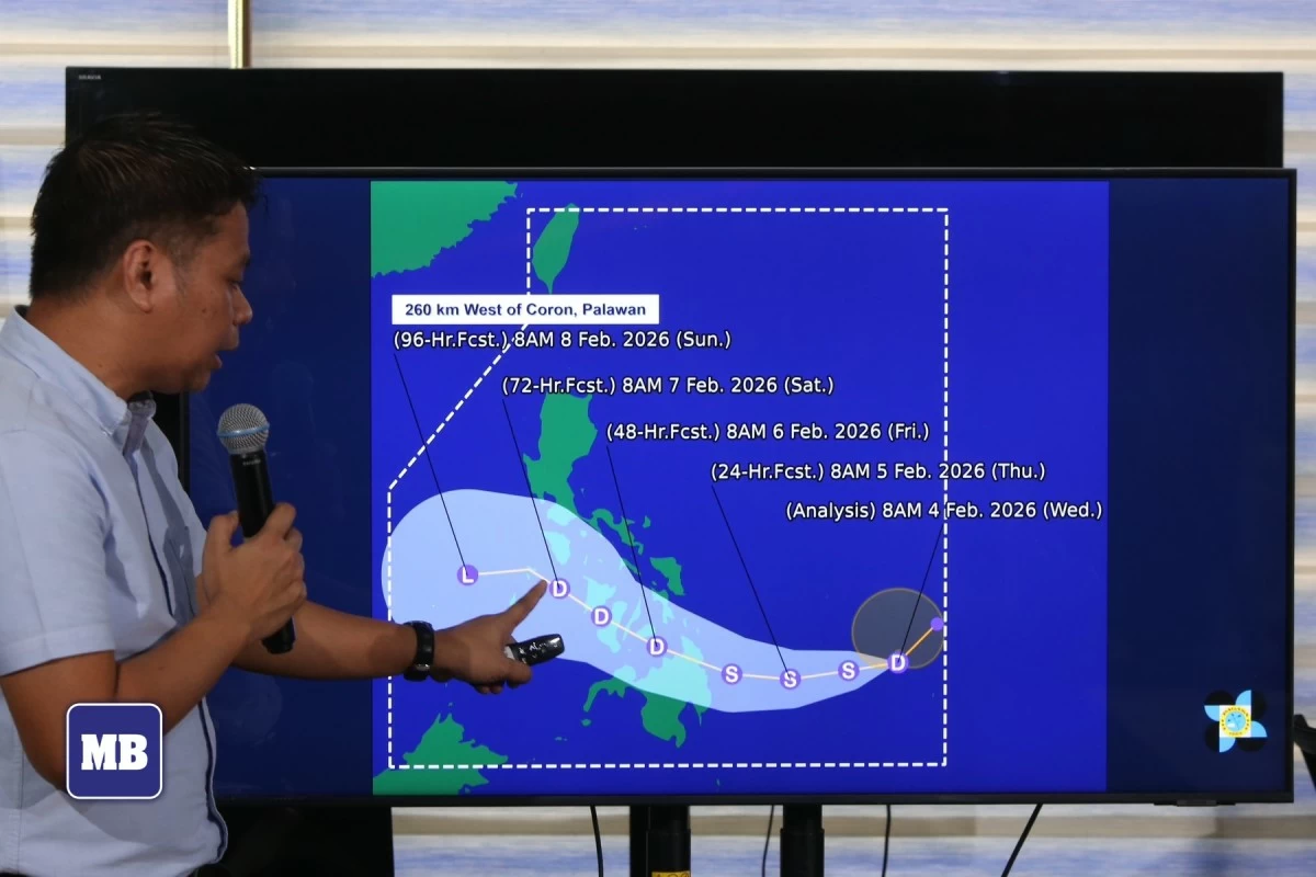 Philippine Atmospheric, Geophysical and Astronomical Services Administration (PAGASA) assistant weather services chief Chris Perez gives updates on Tropical Depression Basyang, the country’s second cyclone for 2026, during a briefing at the PAGASA Weather and Flood Forecasting Center in Quezon City on Wednesday, Feb. 4. (Santi San Juan/Manila Bulletin)