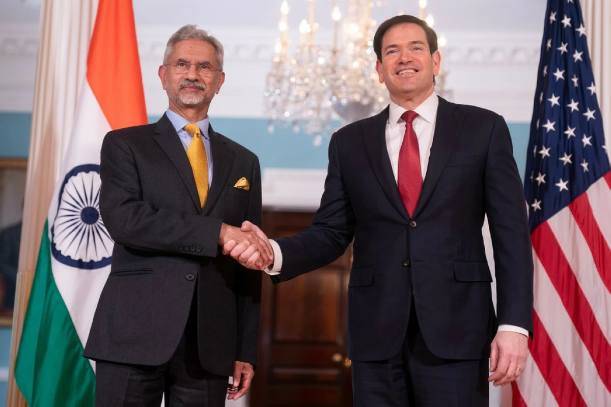 Secretary of State Marco Rubio, right, shakes hands with India's External Affairs Minister Subrahmanyam Jaishankar at the State Department in Washington, Tuesday, Feb. 3, 2026. (AP Photo/Nathan Howard)