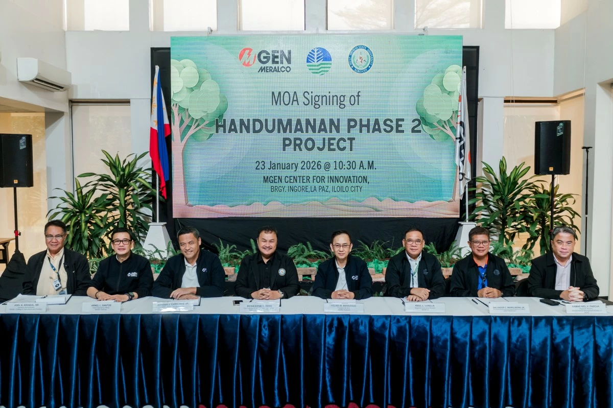 MGEN, West Visayas State University, and DENR officials form partnerships for reforestation efforts in Lambunao, Iloilo. WVSU-CAF Campus Administrator Dr. Joel A. Araquil, Sr.; MGEN Thermal Chief Operating Officer Arnel L. Santos; MGEN Thermal Panay Site Head Antonio J. Cabalhug Jr.; WVSU Vice President for Administration and Finance Dr. Peter Ernie D. Paris; MGEN Thermal President and CEO Felino M. Bernardo; DENR Region VI Regional Executive Director For. Raul Lorilla; DENR-PENRO Iloilo PENR Officer For. Salvador C. Manglinong, Jr.; and DENR-EMB VI Regional Director Atty. Ramar Niel V. Pascua.