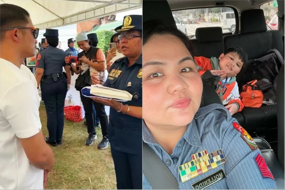 John Mollenido (left) at the inurnment ceremony for his wife Diane Marie Mollenido, and son John Ysmael on Feb. 5 at Heritage Park in Taguig (Screenshot from D. Gabs' video, Facebook) 