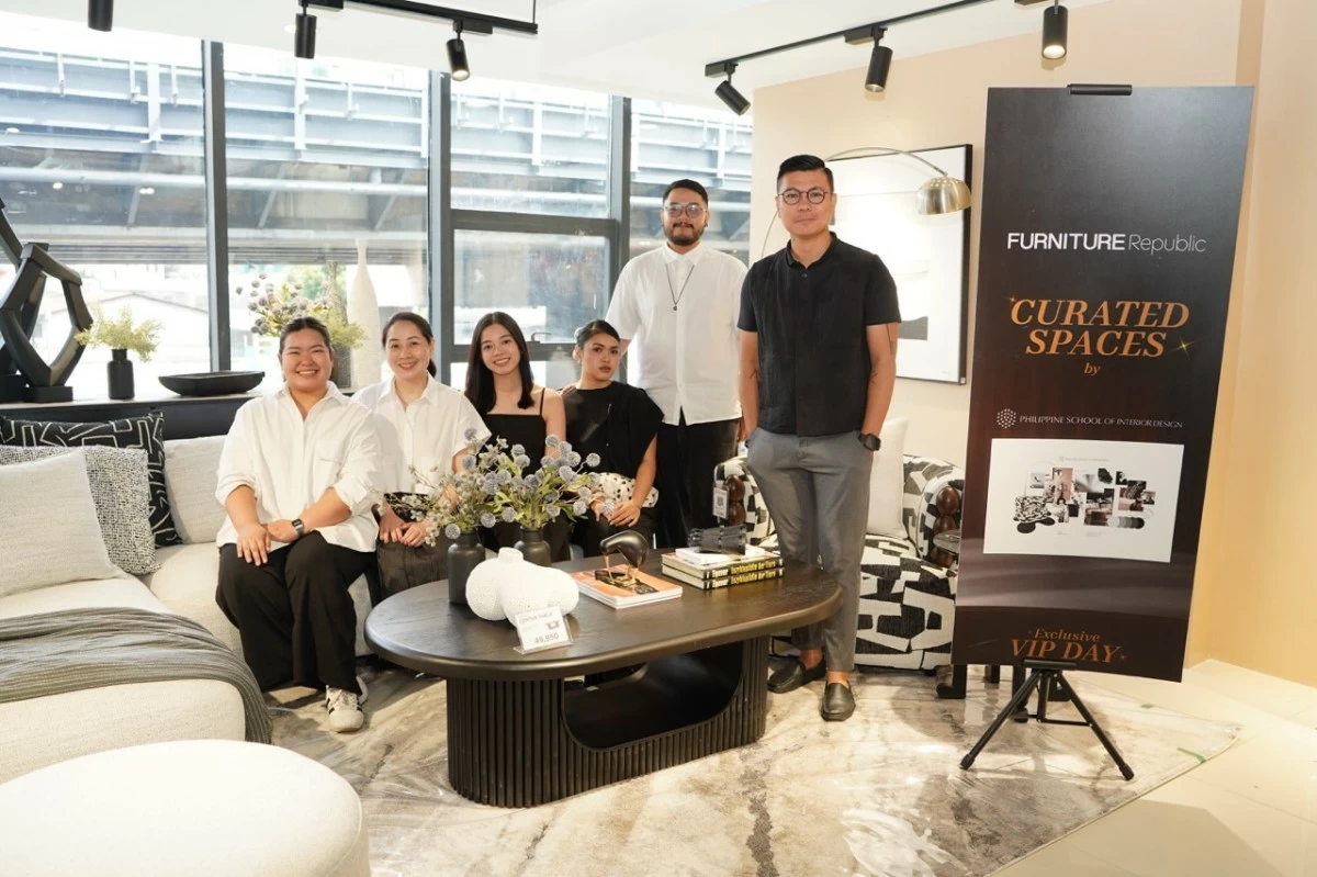 Philippine School of Interior Design (PSID) students, Felice Garcia, Punky Canlas-Intengan, Genina Zoleta, Aliana Jimenea, Daniel Mapanoo, and Rowell Piñon present their 'Achromatic Luxury' living–bedroom concept, inspired by the refined modernism of Andrée Putman. Their mood board explores a layered grayscale palette, chrome accents, sculptural forms, and textured upholstery — creating a sophisticated, quietly dramatic environment that balances softness, structure, and contemporary elegance.

