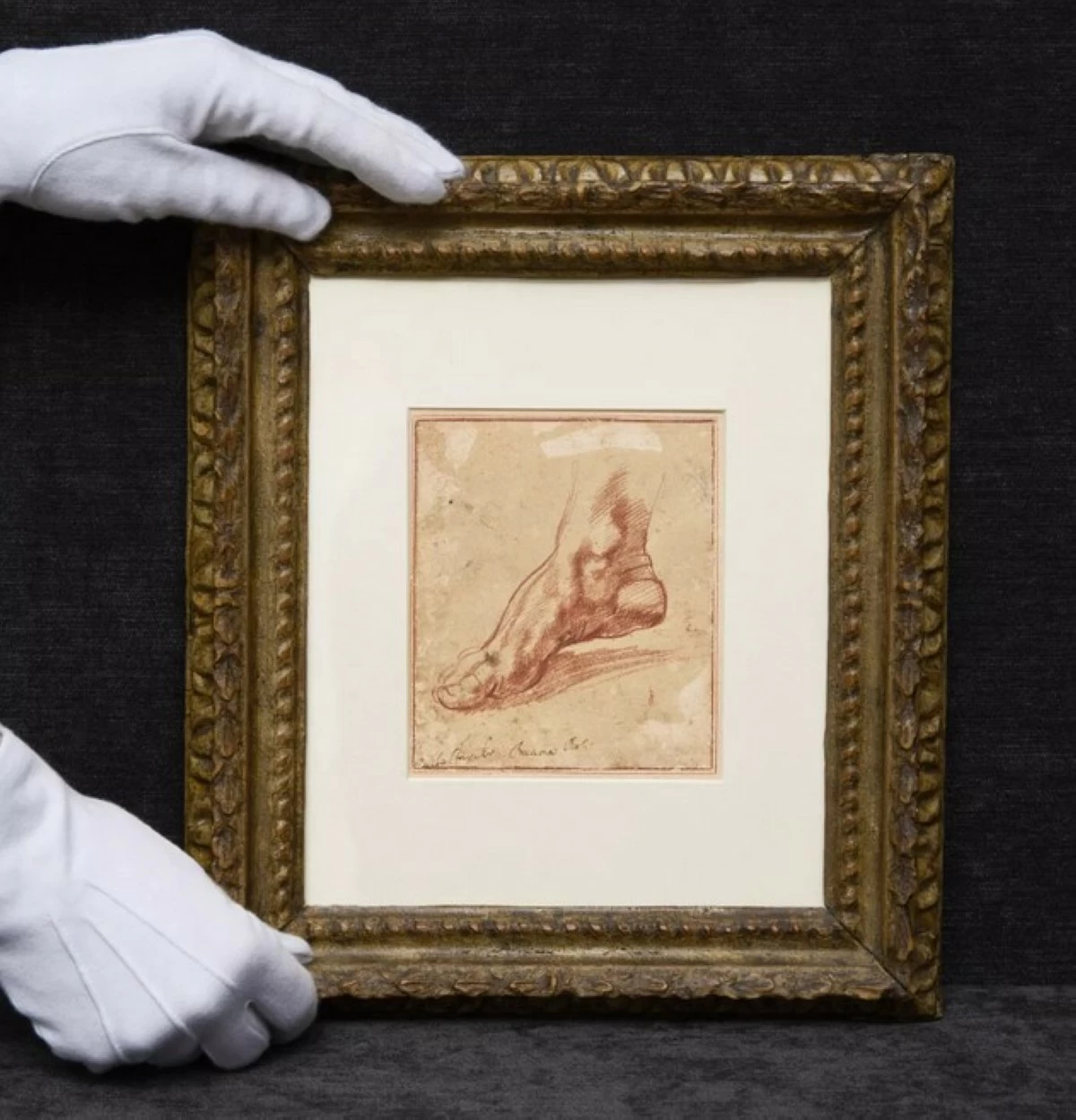 'STUDY FOR A FOOT OF THE LIBYAN SIBYL' red chalk, 5x4 inches