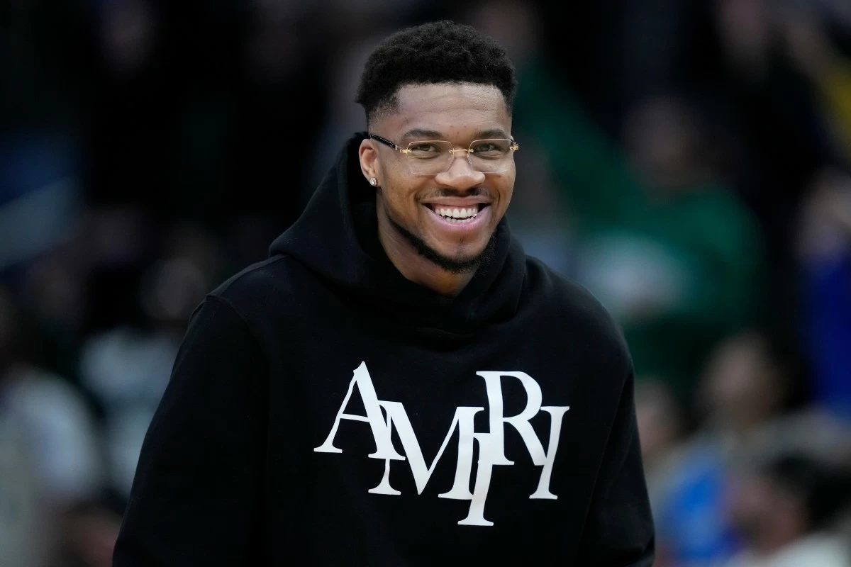 Milwaukee Bucks' Giannis Antetokounmpo smiles during the first half of an NBA basketball game against the Indiana Pacers, Friday, Feb. 6, 2026, in Milwaukee. (AP Photo/Aaron Gash)