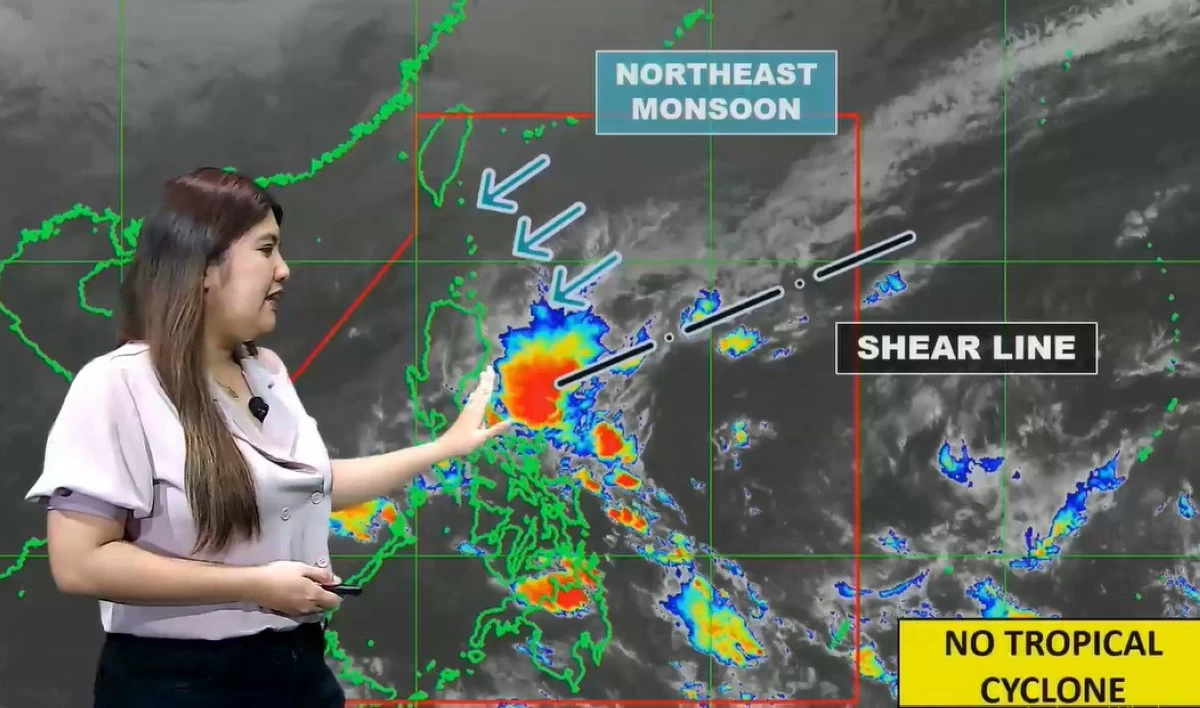 PAGASA warns of moderate to heavy rains over Southern Luzon and parts of the Visayas due to a shear line, while the northeast monsoon continues to affect the rest of Luzon on February 8, 2026. (PAGASA)