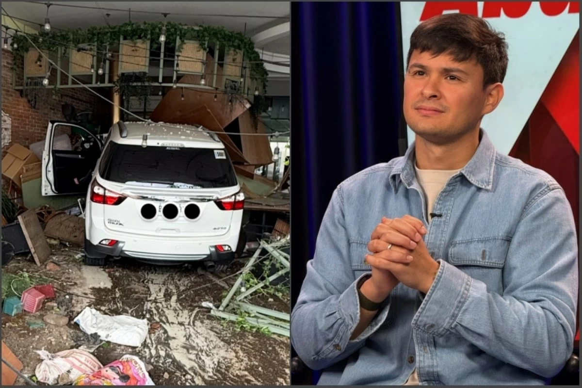The SUV (left) that rammed into the Da Gianni Cucina Italiana restaurant, owned by actor Matteo Guidicelli (right), in Alabang on Feb. 8 (Photos from Matteo Guidicelli's Facebook account)