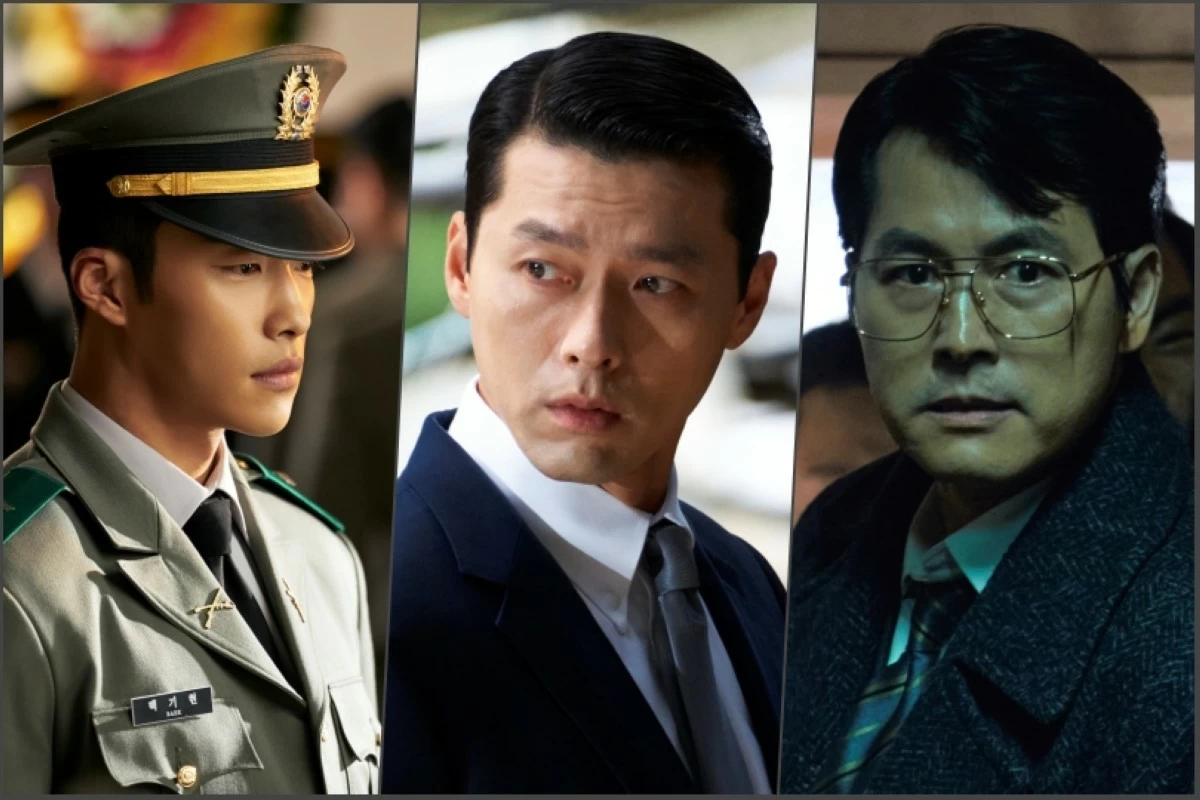 “Made in Korea” stars (from left) Woo Do-hwan, Hyun Bin, Jung Woo-sung (Disney ) 