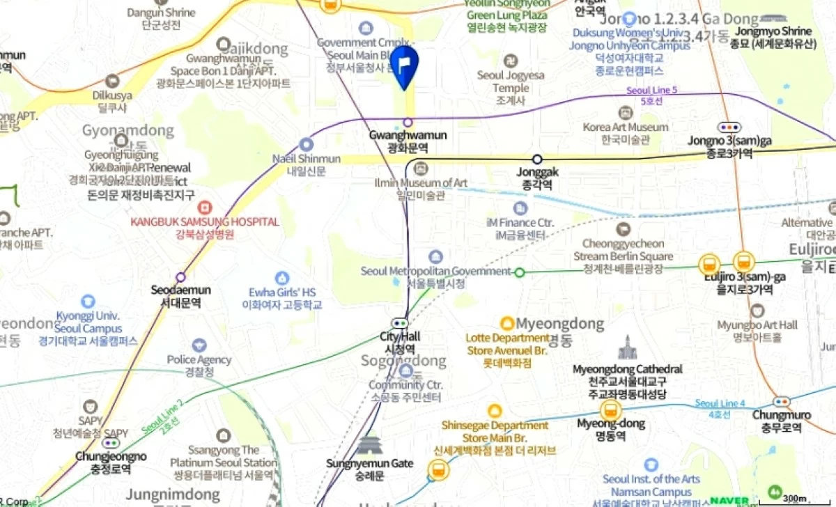 The map of Gwanghwamun Square in Seoul (Naver Maps)