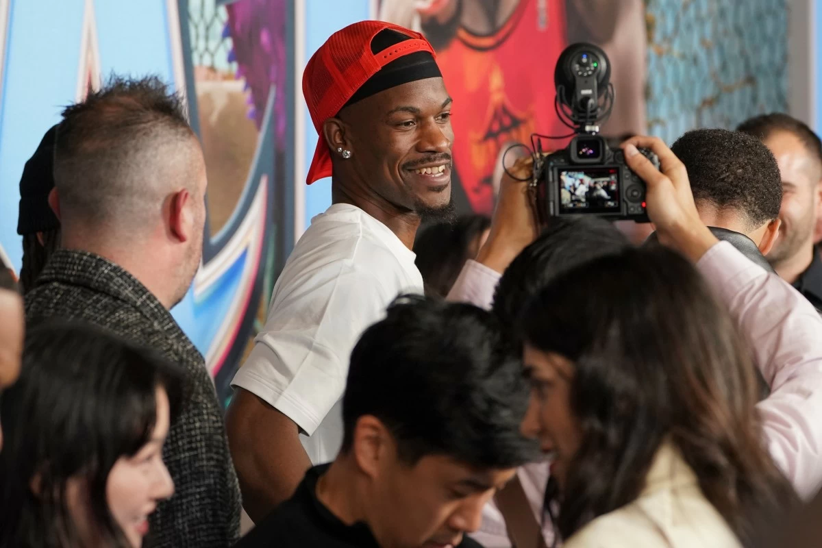 Jimmy Butler arrives at the premiere of "GOAT" on Friday, Feb. 6, 2026, at AMC Century City 15 in Los Angeles. (Photo by Jordan Strauss/Invision/AP)