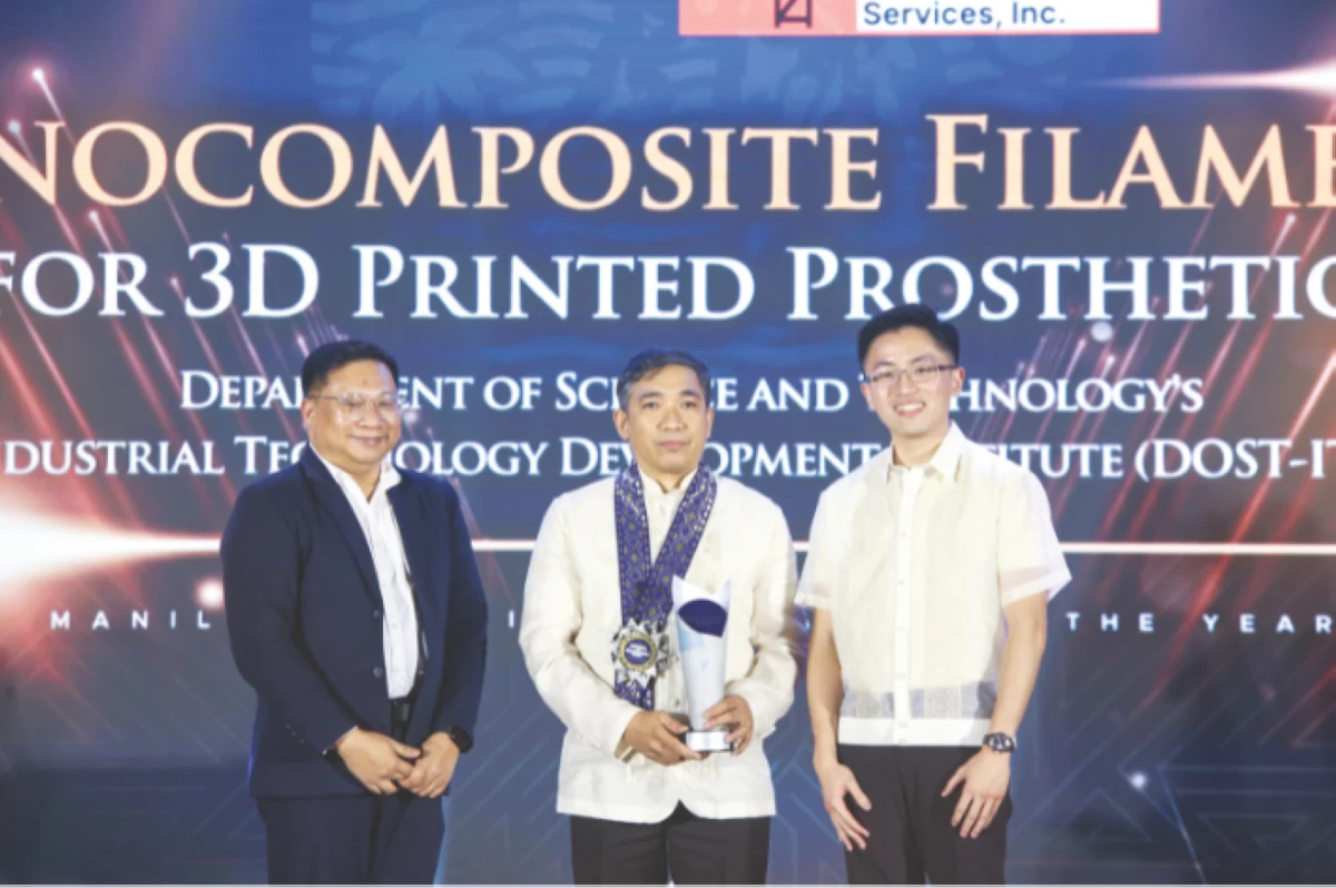 ICTSI Associate Head for Global Public Relations Jupiter Kalumbakal, NanoComposite Filaments Project Lead Engr. Marianito T. Margarito, and MB Business Development Manager Jordan Tan