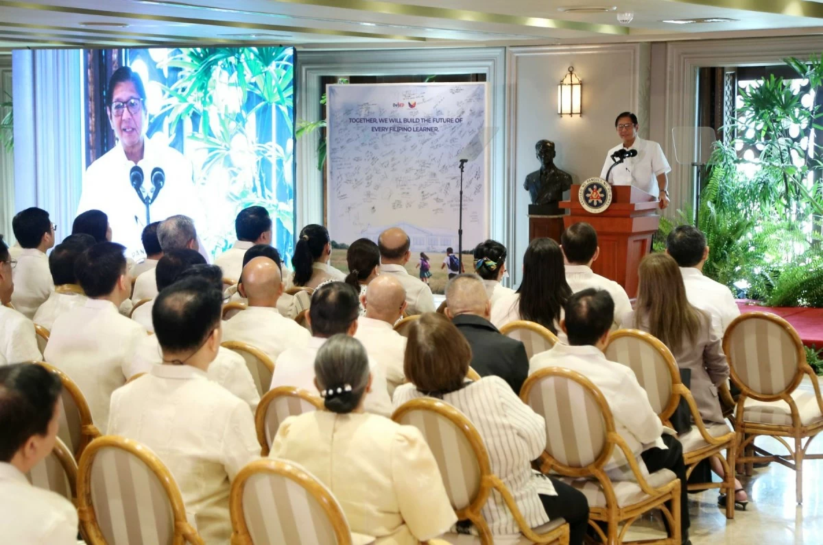 President Ferdinand 'Bongbong' Marcos Jr. speaks at the signing of the Memorandum of Agreement (MOA) between the Department of Education (DepEd) and local government units (LGUs) that aims to fast-track classroom construction and address the long-standing shortage of learning spaces, at the Malacañan Palace in Manila, Feb. 11, 2026.  (Mark Balmores)