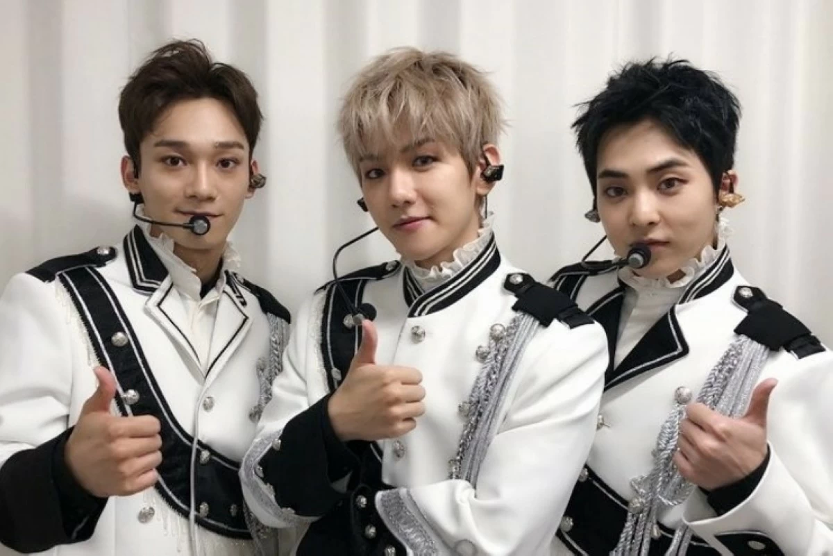 EXO and EXO-CBX members (from left) Chen, Baekhyun and Xiumin (X) 