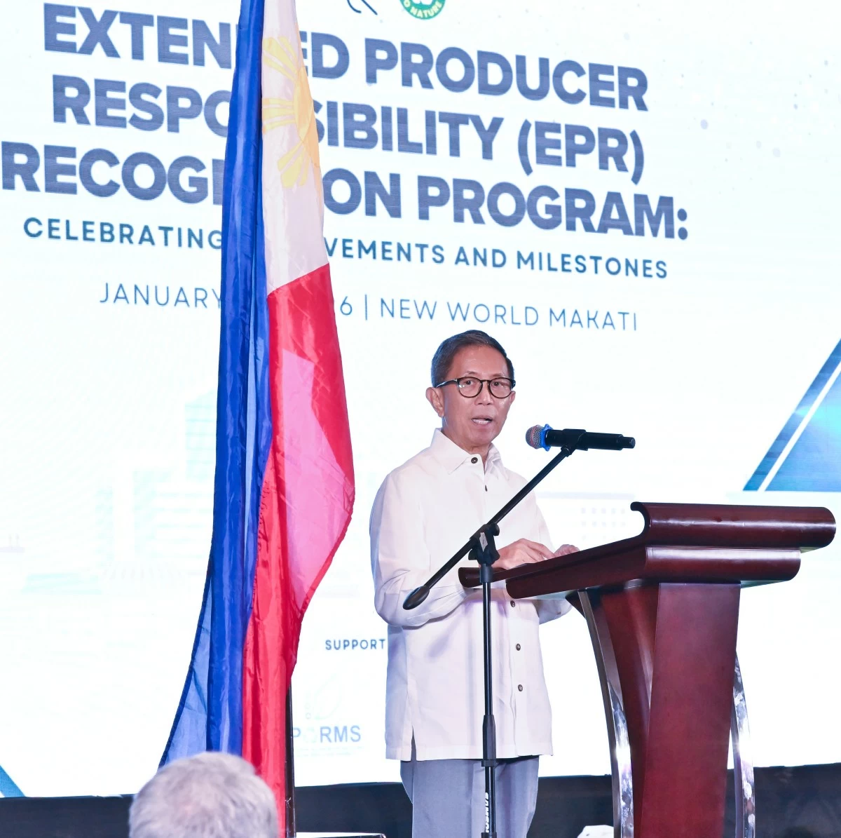 DENR Secretary Raphael P.M. Lotilla at the 2026 Extended Producer Responsibility (EPR) Recognition Program.