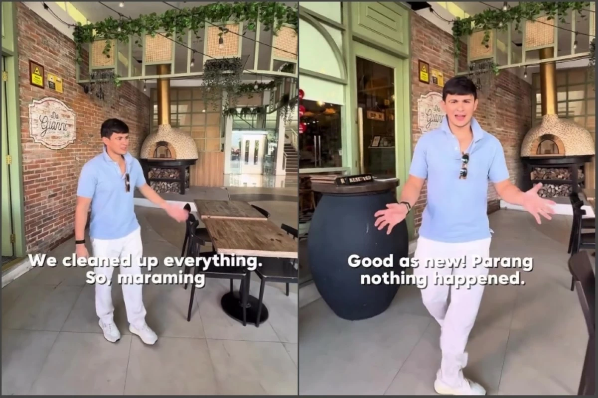 Actor Matteo Guidicelli showing the al fresco area of his restaurant in Alabang has reopened (Screenshots from Matteo Guidicelli's video on Facebook) 
