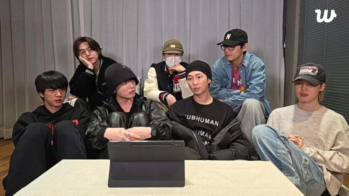 BTS during a Weverse live broadcast on Jan. 16 (Screenshot from Weverse video) 