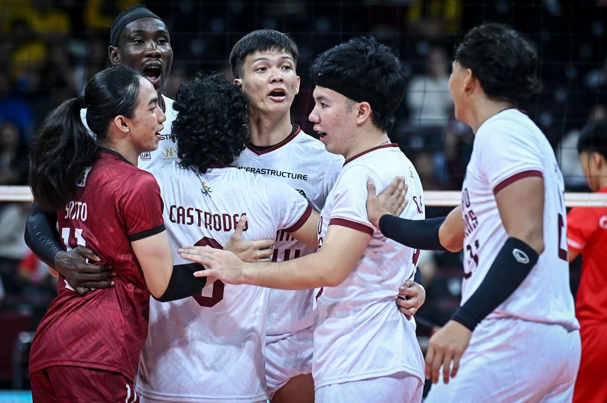 The UP Fighting Maroons win in five sets in the UAAP men's volleyball tournament.  (UAAP Images)
