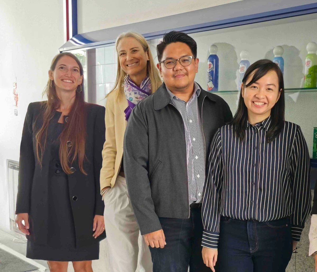 At the signing with IFFCO Italia in Maricanise, Italy, on Oct. 1, 2025, are Silvia Sepe, brand communications manager of IFFCO Italia; Katharina Matschiner, culinary export manager of IFFCO Italia; Bryan Baladad, president and CEO of HTHD Inc.; and Rachel Anne Baladad, CFO of HTHD Inc., during the formalization of the partnership.