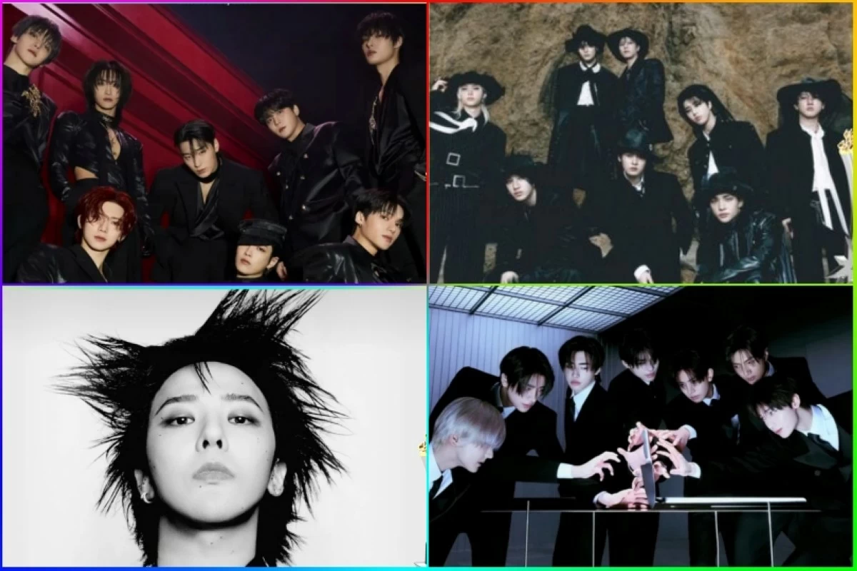 (Clockwise from top left) ATEEZ, Stray Kids, ENHYPEN and G-Dragon (Hanteo Music Awards) 