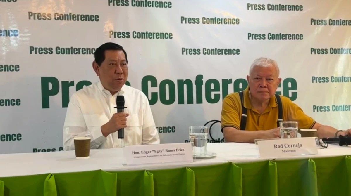 Caloocan 2nd District Rep. Edgar “Egay” Erice speaks at a press conference at Kamuning Bakery on Monday, Feb. 16.