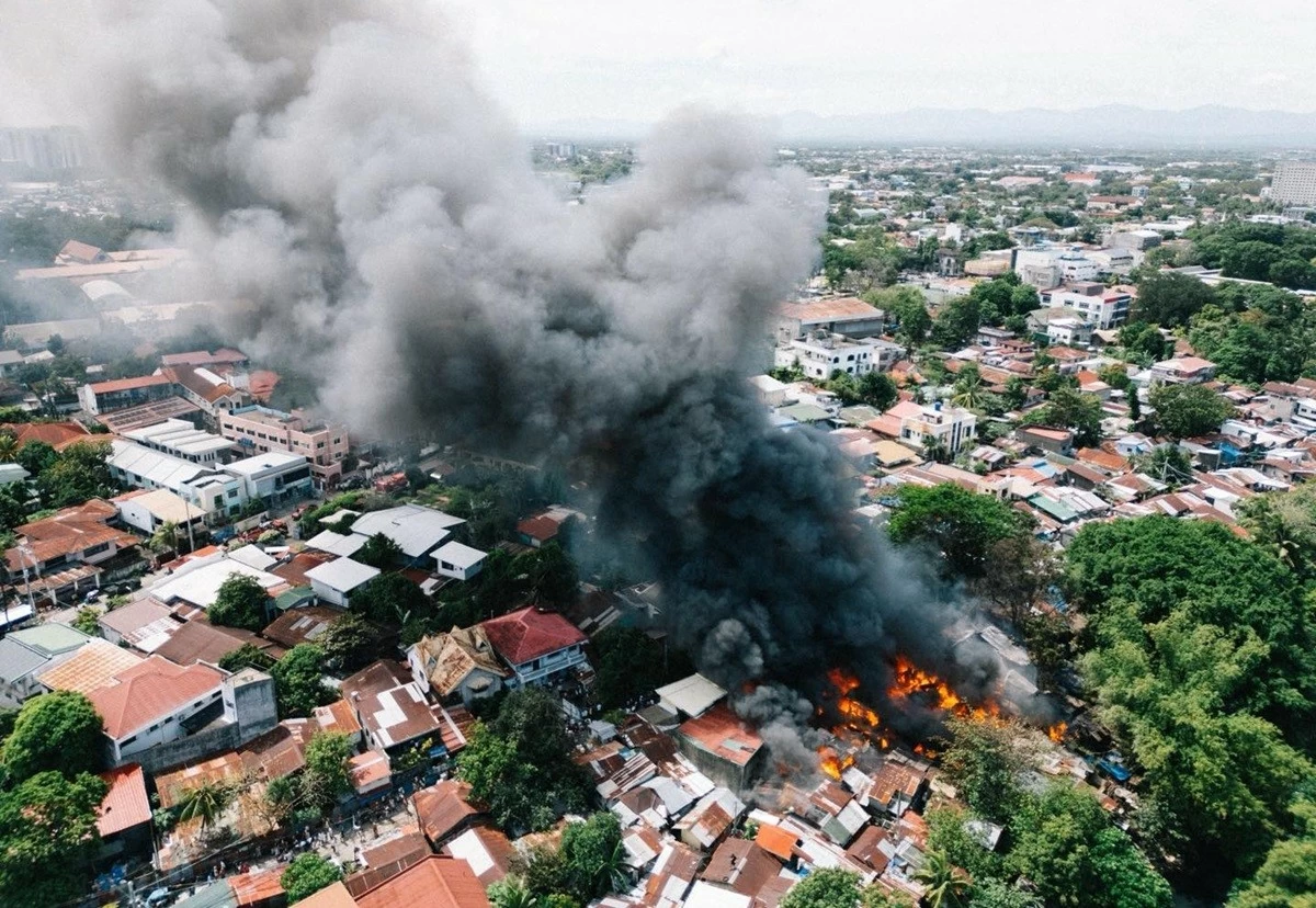 AN aerial photo of the Feb. 16, 2026 fire in Barangay Benedicto, Jaro, Iloilo City that displaced more than 350 people.  (Jeddy Solinap/MORE Power)