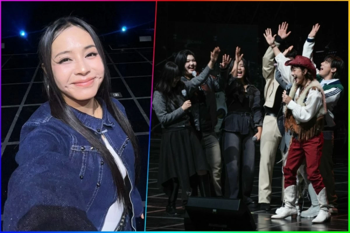 Filipino singer Gwyn Dorado (left) and the top 6 finalists of "Sing Again 4" at their Seoul concert (Facebook, Music Farm Entertainment) 