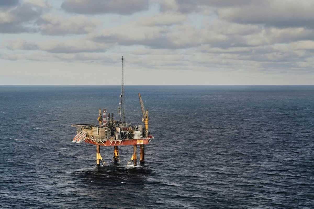 FILE -The INEOS Energy's Siri platform seen from a helicopter above the North Sea, Denmark, Nov. 25, 2025. (AP Photo/James Brooks, File)