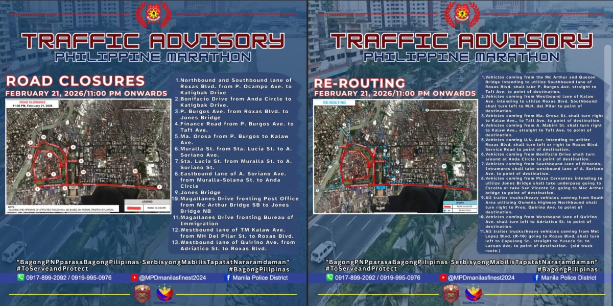 Roads in Manila to close for Philippine Marathon starting Feb. 21