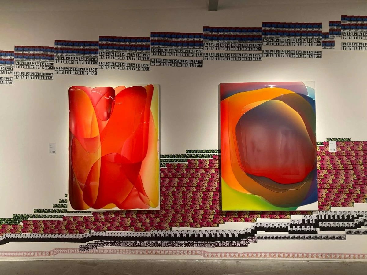 'PLASMA' epoxy on canvas, 2020; 'MAGNIFIER' epoxy on canvas, 2021