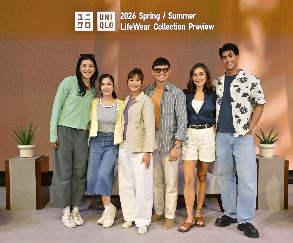 Local Celebrity Partners for the 2026 Spring Summer season (from left) Kianna Dy for UV Protection and the SUW line, Alexa Ilacad for Bra Tops, Sarah Geronimo for Core T-shirts, Matteo Guidicelli, Solenn Heussaff for Linen, and Anthony Constantino for Jeans