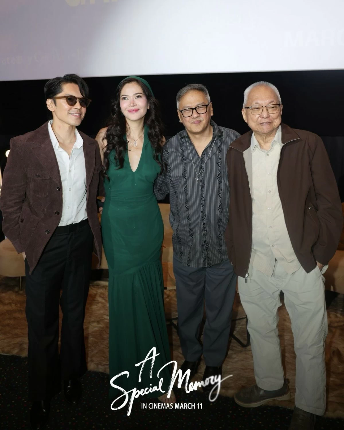 Carlo Aquino, Bela Padilla, director Jerry Lopez Sineneng, and National Artist Ricky Lee.