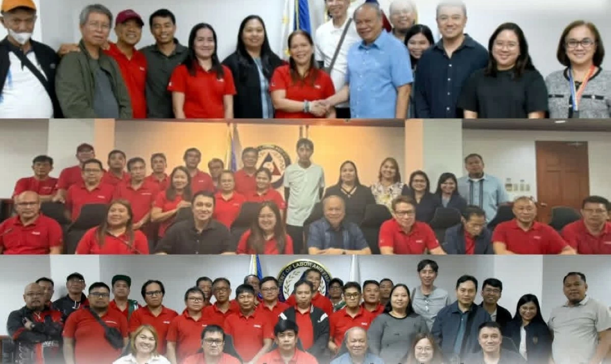 Representatives of Coca-Cola Europacific Aboitiz Philippines and its unions—Coca-Cola Bottlers Philippines, Inc. Employees Union (NCR), Ilagan Coca-Cola Monthly Employees Association (Region II), and Kasapian ng Malayang Manggagawa sa Coca-Cola (Region III)—finalize their Collective Bargaining Agreements following DOLE’s successful settlement of a multi-region labor dispute on Jan. 28, Feb. 5, and Feb. 6, 2026. (Photo courtesy of DOLE)