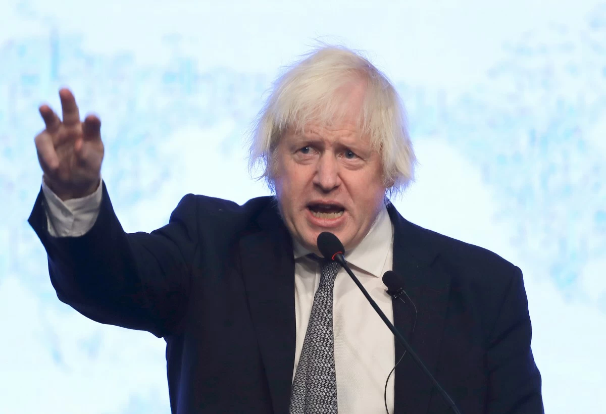 FILE - Boris Johnson, Former Prime Minister of the United Kingdom, delivers a speech during the Ketagalan Forum: 2025 Indo-Pacific Security Dialogue in Taipei, Taiwan, Tuesday, Aug. 5, 2025. (Chiang Ying-ying, File)